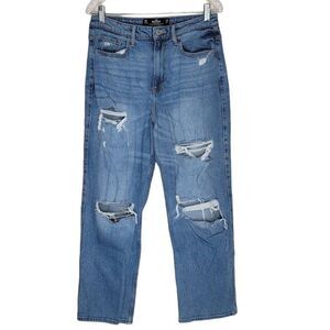 Hollister 11R Ultra High-Rise Vintage Straight Jeans Size 11 Distressed Blue Den